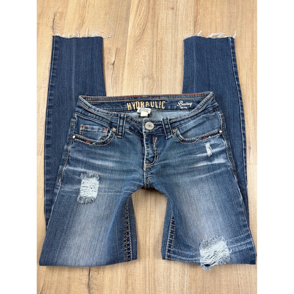 Vintage Hydraulic Bailey Skinny Jeans Women's 3/4 Blue Distressed Low Rise Y2K‎